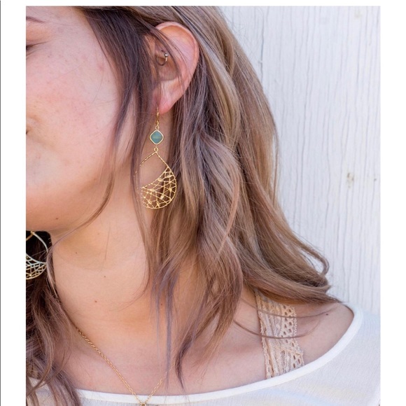 Gold & aqua Rustic Gem chandelier earrings - Picture 5 of 6